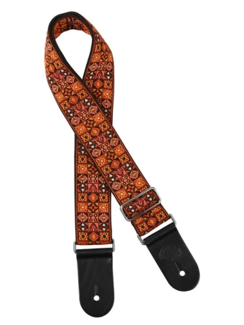 Tracolla per chitarra, in tessuto jacquard, slip pelle, mosaico arancio - Gaucho