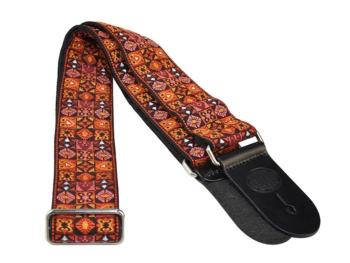 Tracolla per chitarra, in tessuto jacquard, slip pelle, mosaico arancio - Gaucho - immagine 2