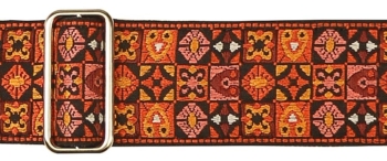 Tracolla per chitarra, in tessuto jacquard, slip pelle, mosaico arancio - Gaucho - immagine 3