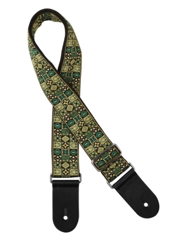 Tracolla per chitarra, in tessuto jacquard, slip pelle, mosaico verde - Gaucho