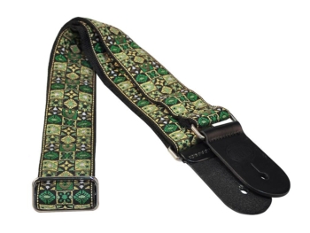 Tracolla per chitarra, in tessuto jacquard, slip pelle, mosaico verde - Gaucho - immagine 2