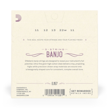 D'Addario EJ57 5-String Banjo Strings, Nickel, Custom Medium, 11-22 - D'Addario - immagine 3