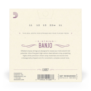 D'Addario EJS57 5-String Banjo Strings, Stainless Steel, Custom Medium, 11-22 - D'Addario - immagine 3