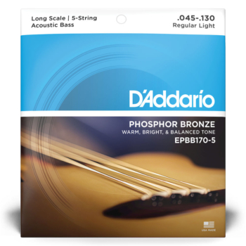 Corde D'Addario EPBB170-5 in bronzo fosforoso per basso acustico, 5 corde, 45-130, Long Scale - D'Addario - immagine 2