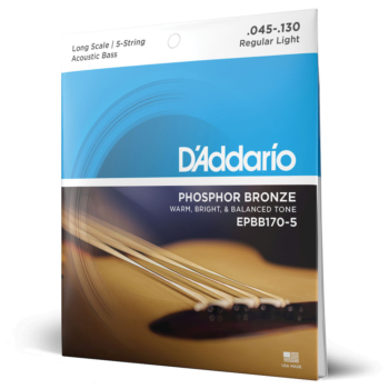 Corde D'Addario EPBB170-5 in bronzo fosforoso per basso acustico, 5 corde, 45-130, Long Scale - D'Addario