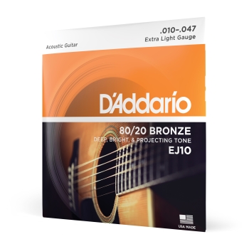 Corde D'Addario EJ10 in bronzo per chitarra acustica, Extra Light, 10-47 - D'Addario