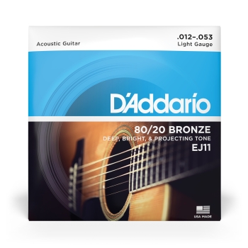 Corde D’Addario EJ11 in bronzo 80/20 per chitarra acustica, Light, 12-53 - D'Addario - immagine 2