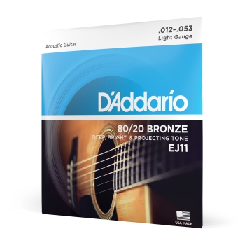 Corde D’Addario EJ11 in bronzo 80/20 per chitarra acustica, Light, 12-53 - D'Addario