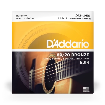 Corde D’Addario EJ14 per chitarra acustica, rivestimento in bronzo 80/20, Light Top/Medium Bottom/Bluegrass, 12-56 - D'Addario - immagine 2