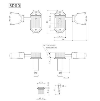 Meccaniche per chitarra, 3x L+ 3x R, rapporto 1:15, tasto keystone invecchiato, nichel invecchiato - Gotoh - immagine 2