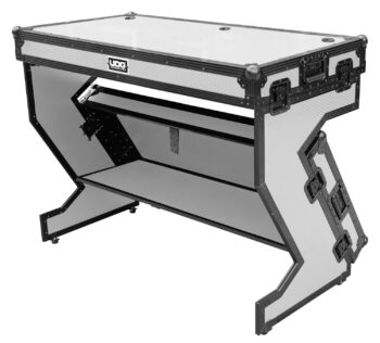 U91072WH -ULTIMATE FLIGHT CASE PORTABLE Z-STYLE DJ TABLE WHITE PLUS (WHEELS) - UDG